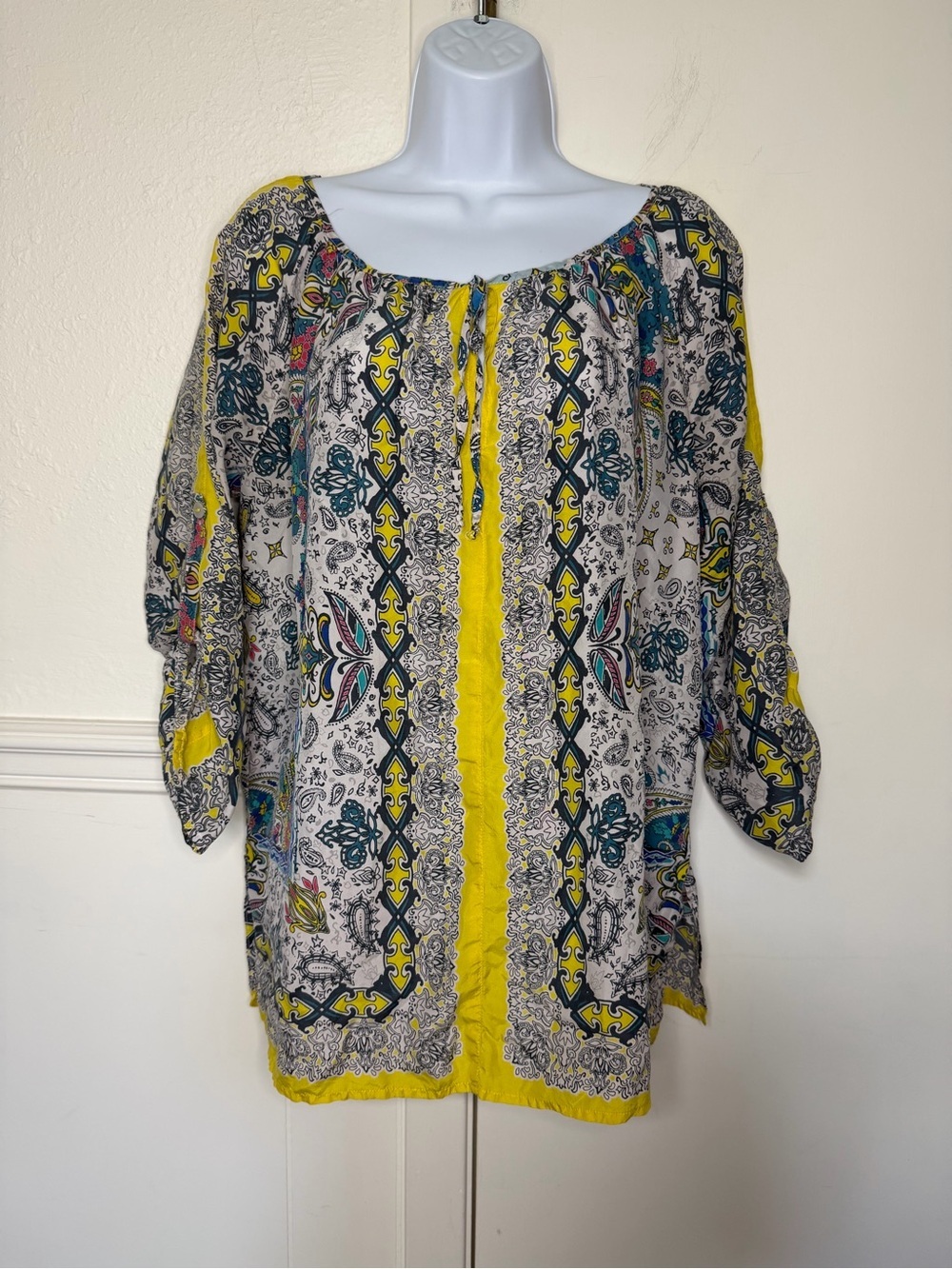 John Mark Yellow Multicolor Boho Peasant Tunic